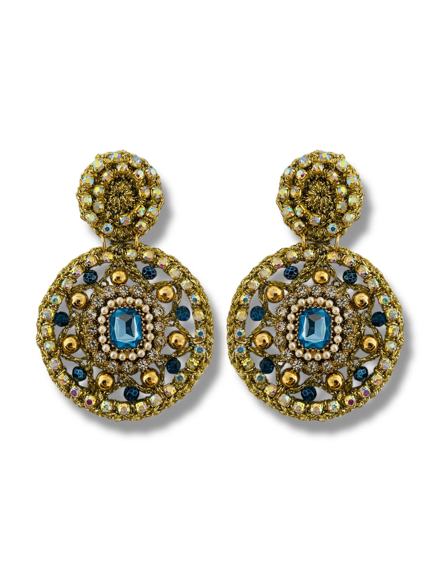 Aretes Angélica - celeste y dorado