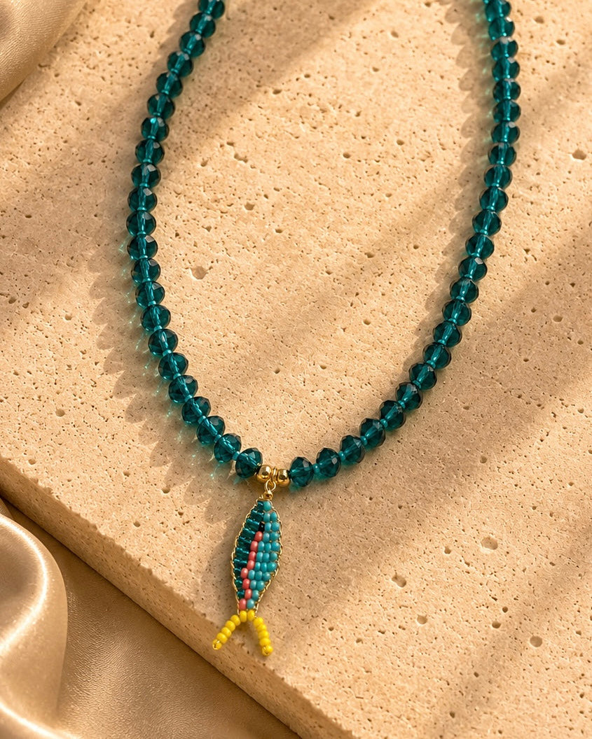 Collar Santa Catalina pez de colores • cristal teal