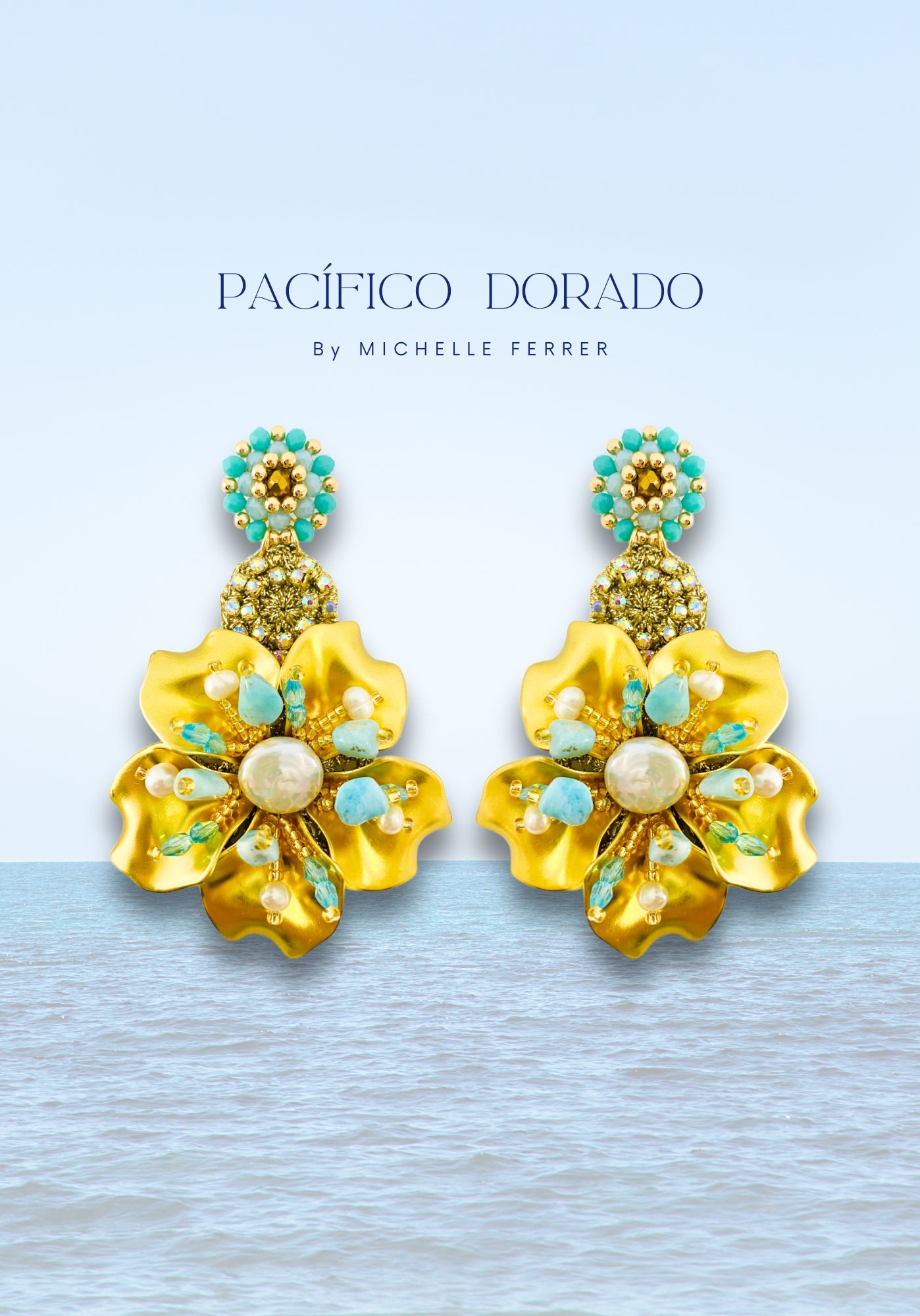 Aretes Amalia Edición Especial Larimar - Pacífico Dorado