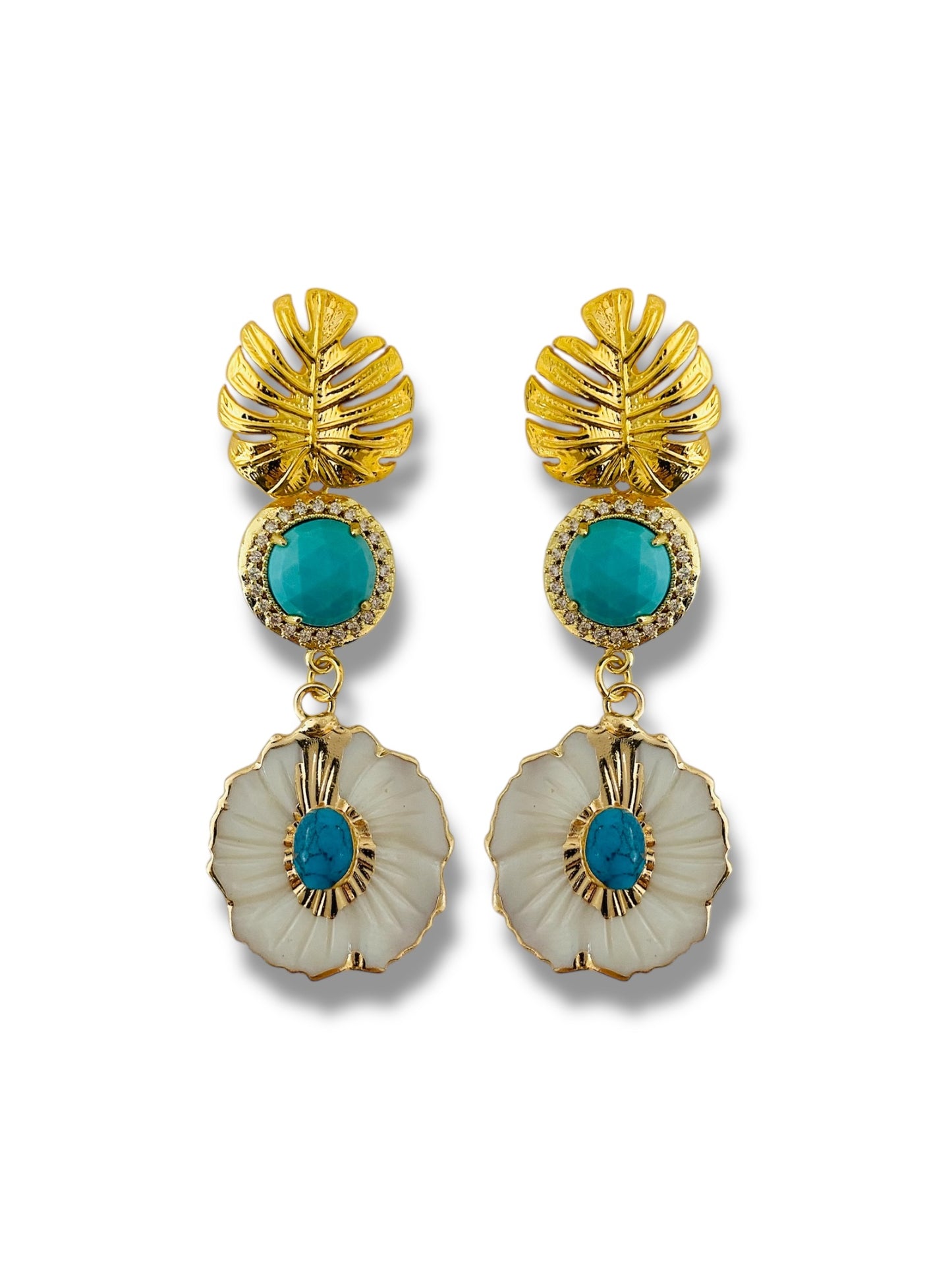 Aretes monstera turquesas