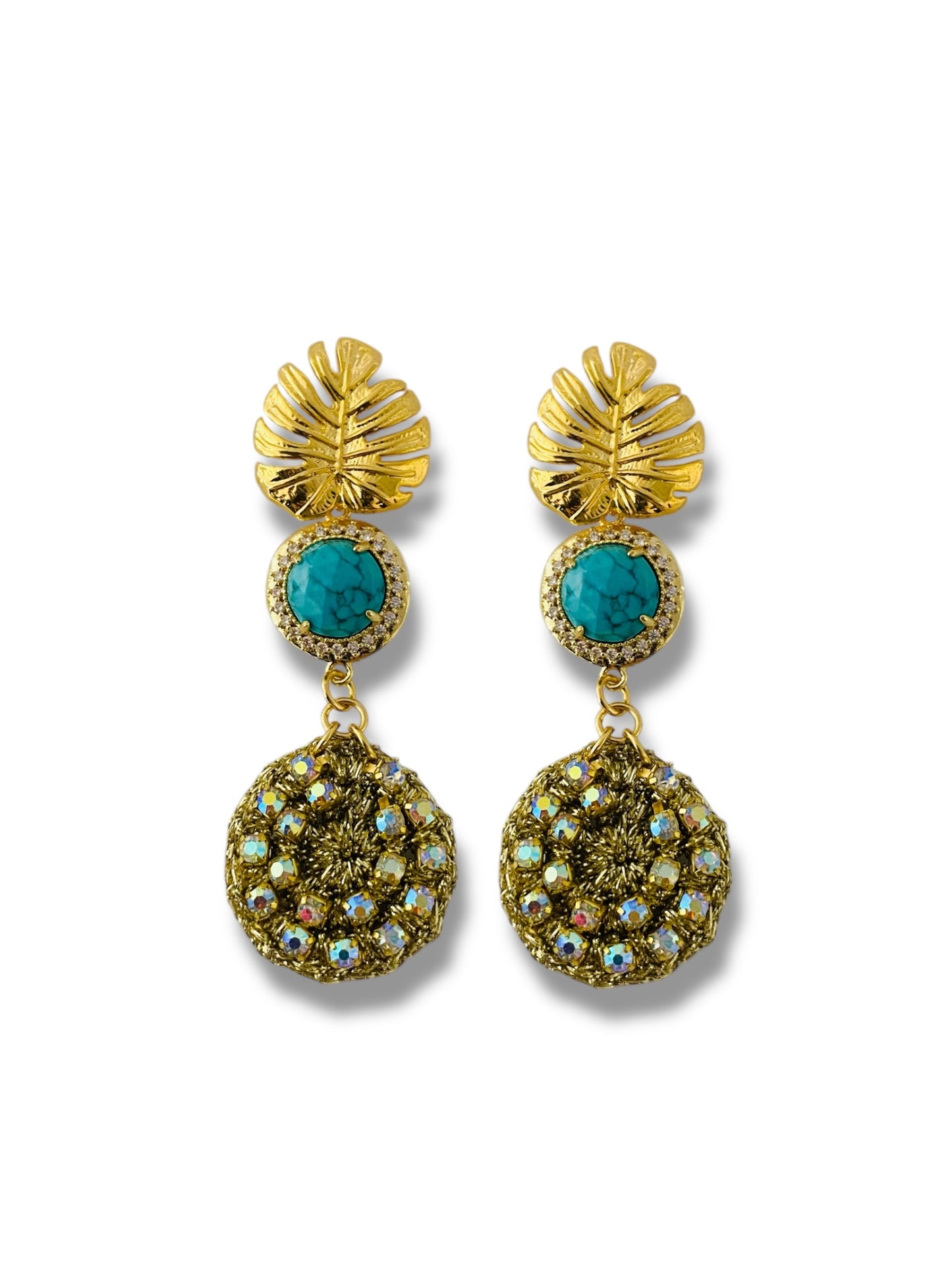 Aretes monstera turquesas
