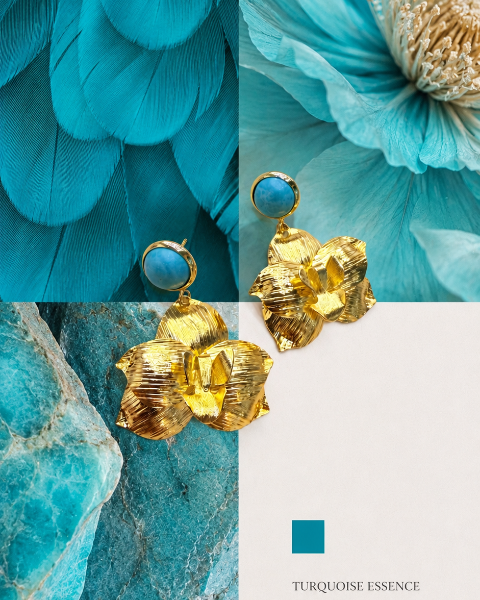 Aretes flor del Espíritu Santo con turquesas
