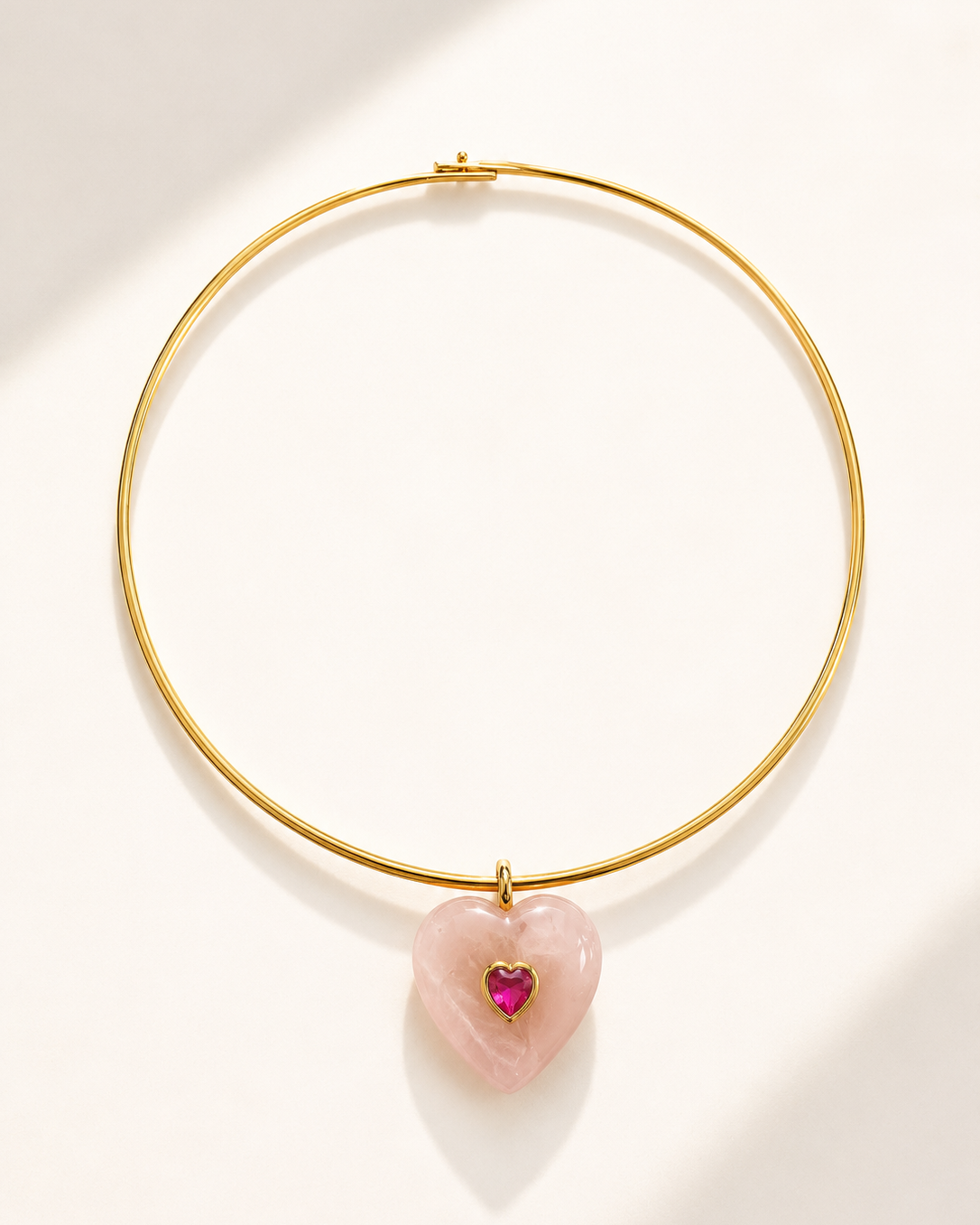 Choker corazón cuarzo rosa