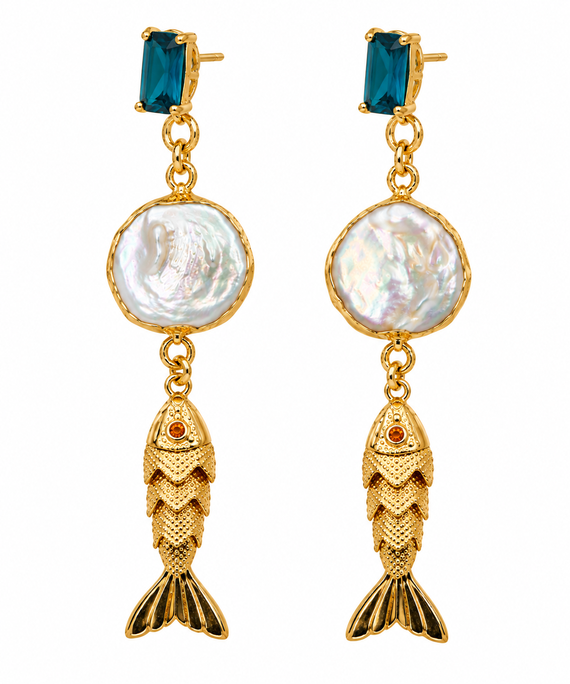 Marina Pearl Fish Earrings | 24K Gold Plated