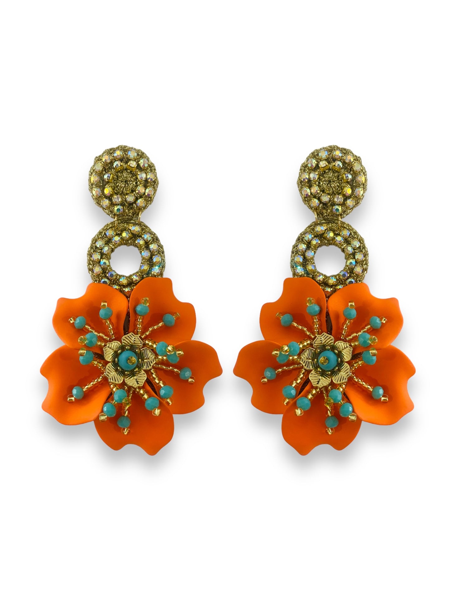 Aretes Amalia naranja con turquesa