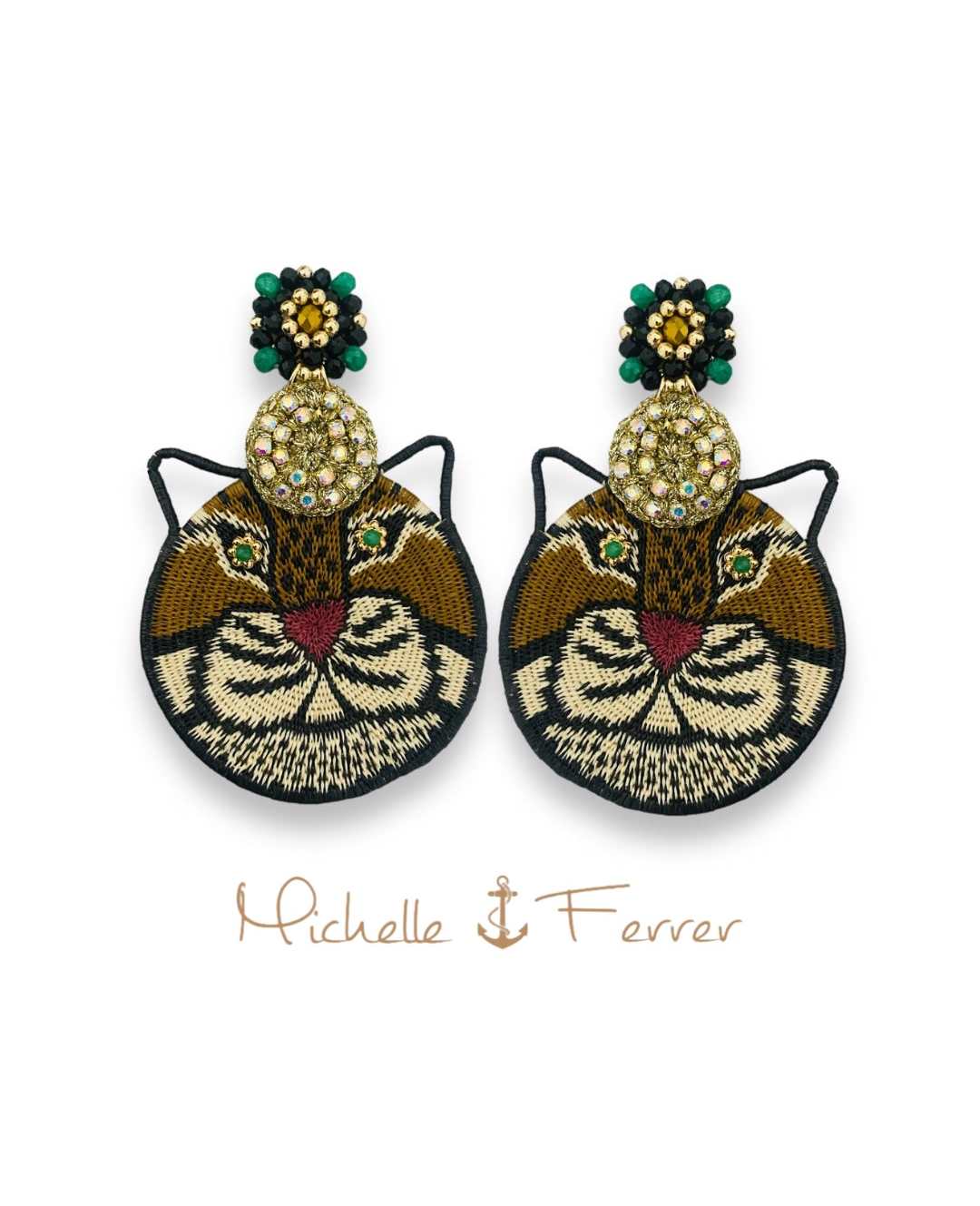 Aretes Ocó Jaguar ojos de Esmeralda