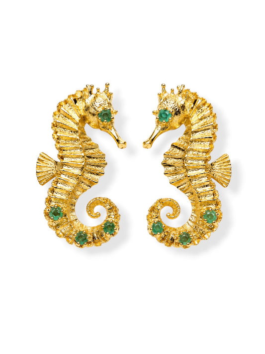 Aretes MAREMBÉ caballito de mar y esmeraldas