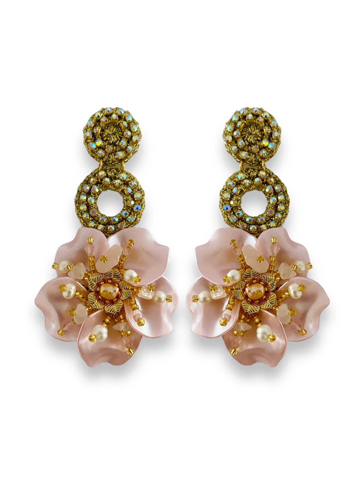 Aretes Amalia perla rosa pacífico dorado