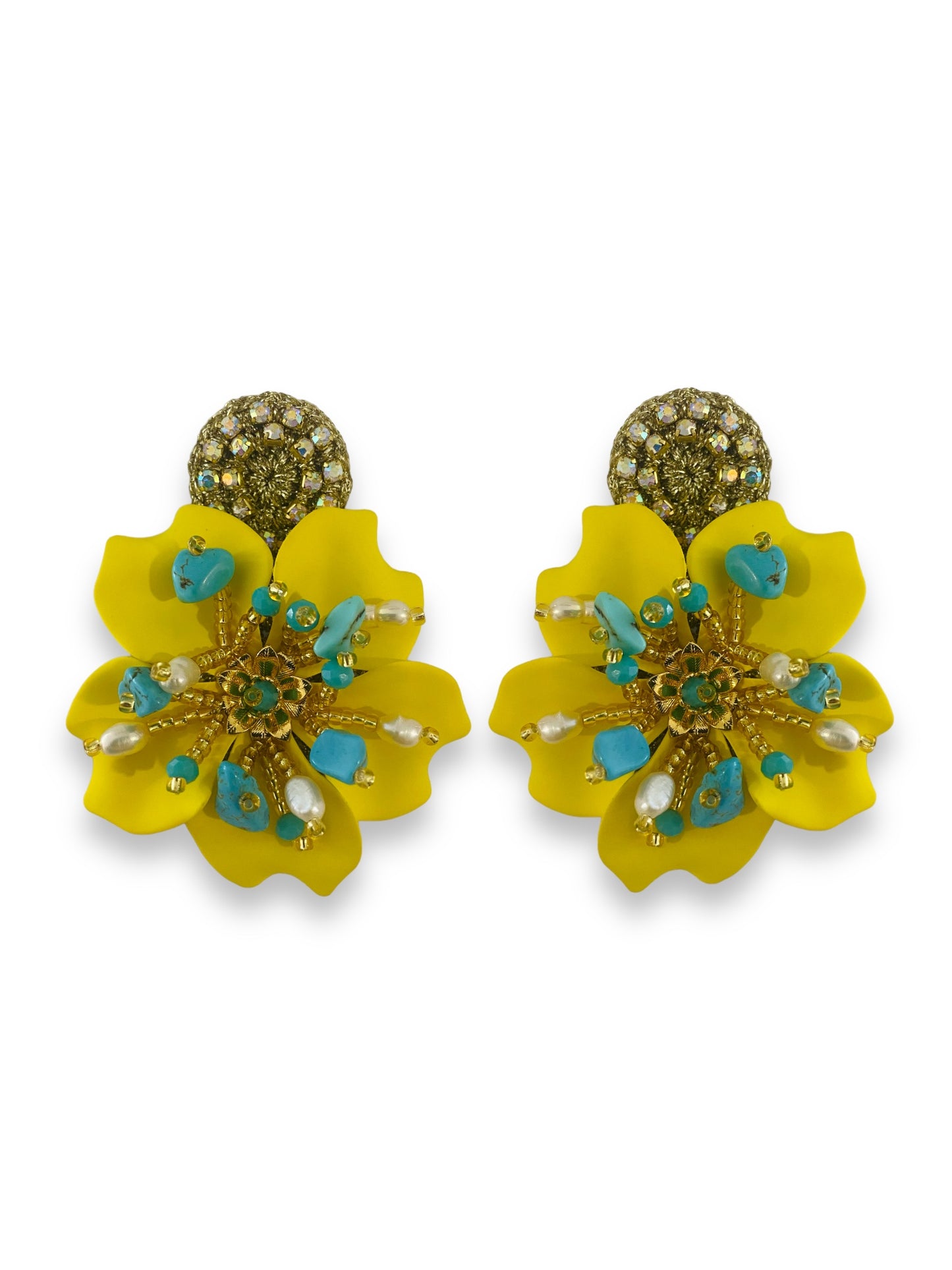 Arete Amalia amarillo con turquesa y Perlas