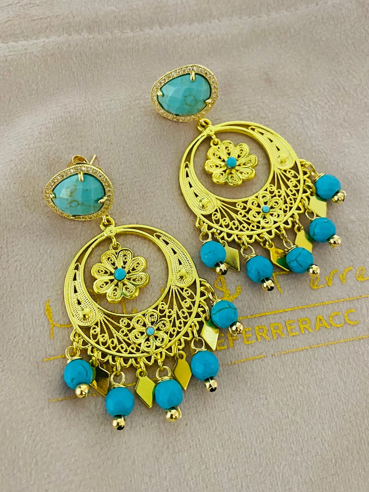 Aretes Adela pollera con Turquesas