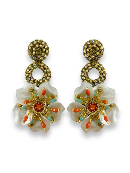 Aretes Amalia blanco, coral y turquesa