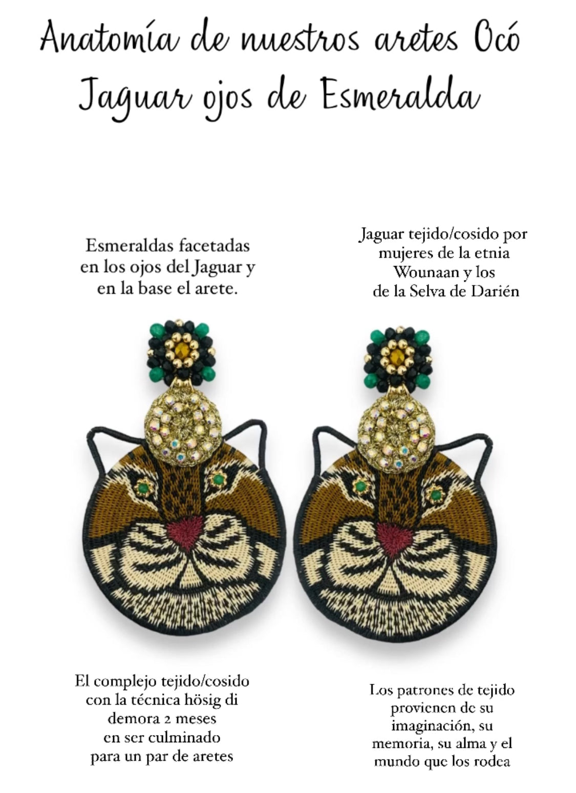 Aretes Ocó Jaguar ojos de Esmeralda