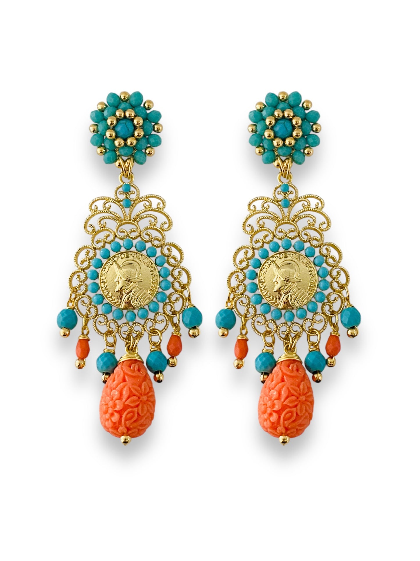 Aretes Balboa turquesa coral