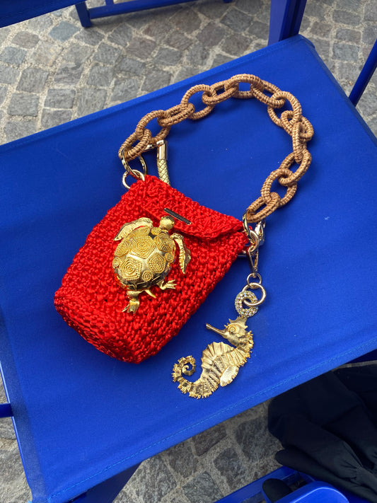 Cartera MAREMBÉ en rojo asa mimbre