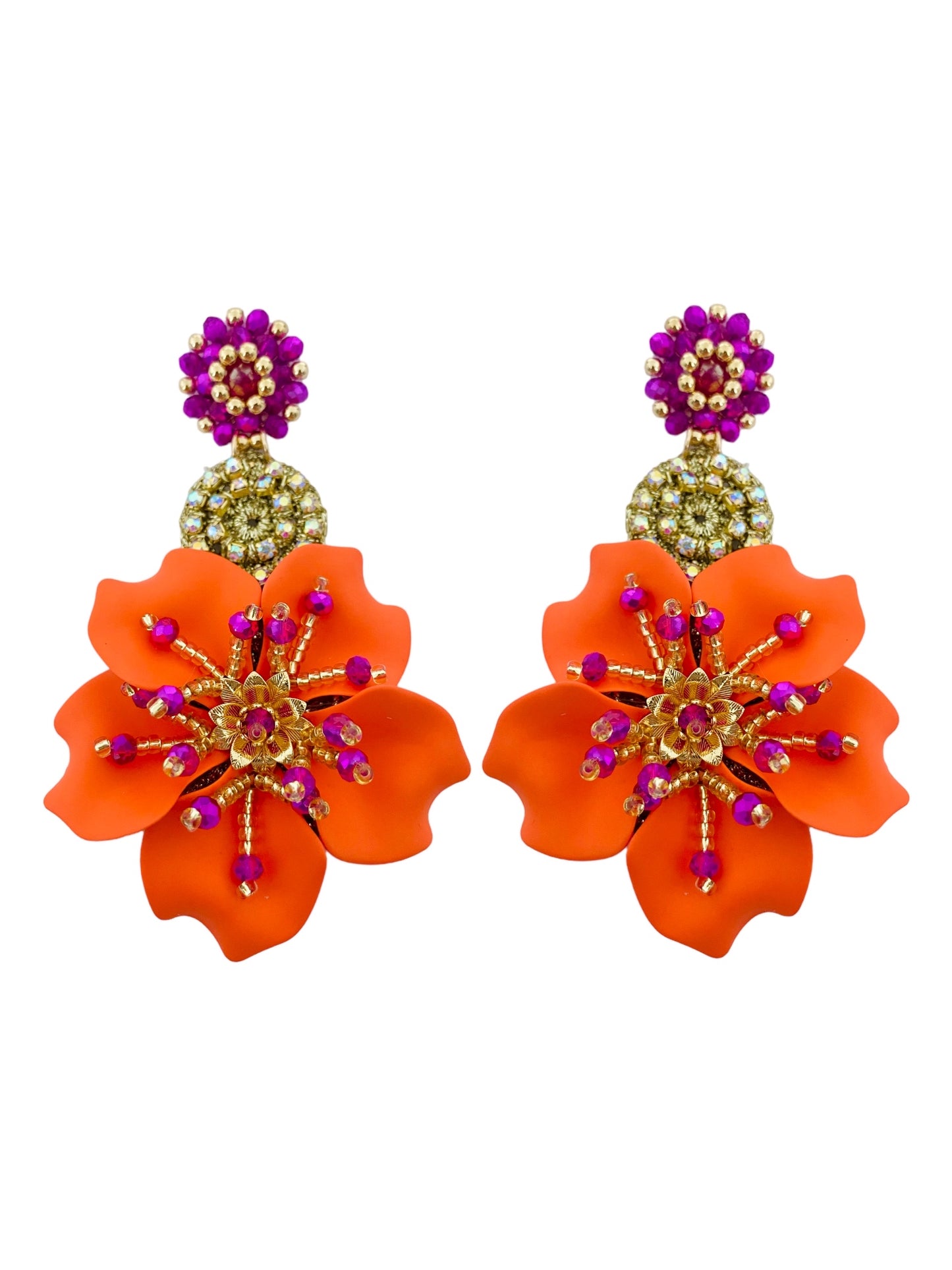 Arete Amalia Naranja con fucsia