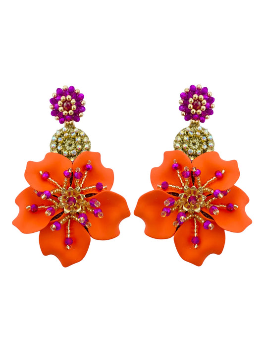 Arete Amalia Naranja con fucsia