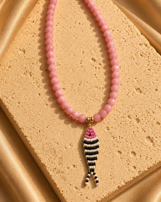 Collar Santa Catalina pez de colores • cristal rosa