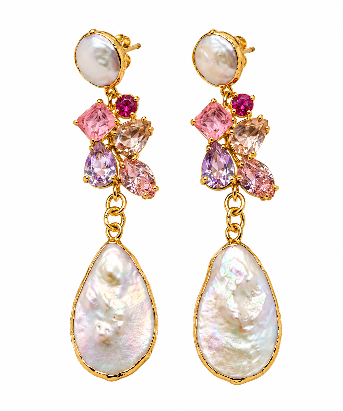 Aurora Pearl Earrings – Blush Pink | 24K Gold Plated