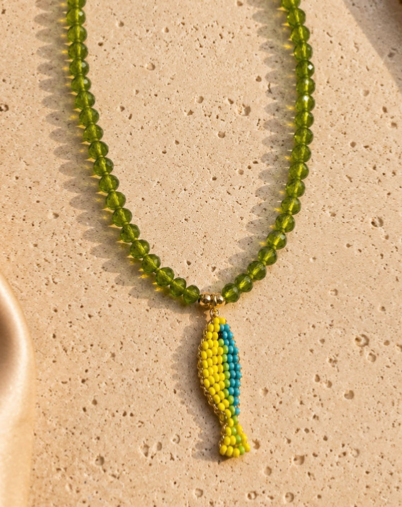 Collar Santa Catalina pez de colores • cristal verde