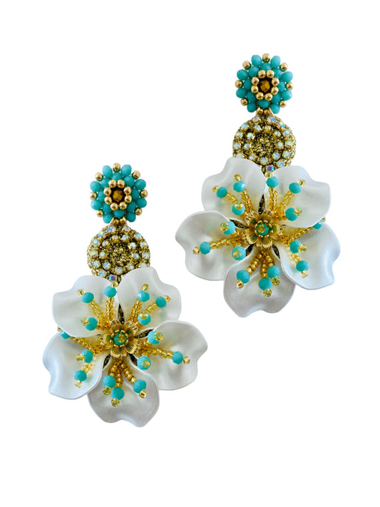 Aretes Amalia blanco con turquesa