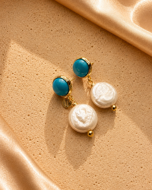 Aretes Thalassa turquesa y perla