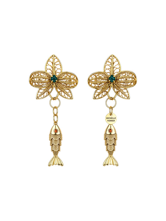 Aretes orquídea del mar con esmeraldas