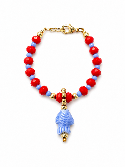 Pulsera Santa Catalina rojo y pez