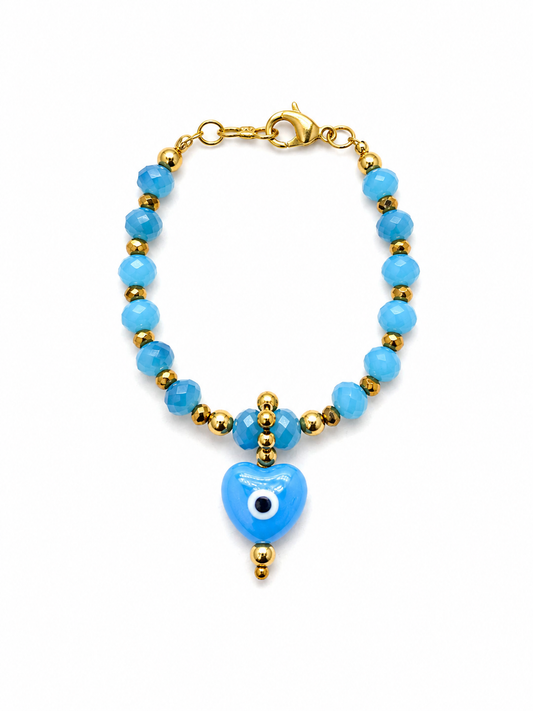 Pulsera Santa Catalina azul y corazón