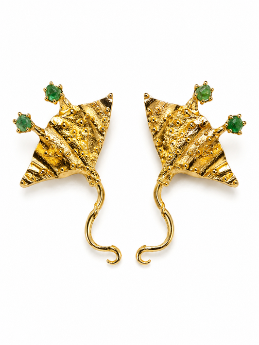 Aretes MAREMBÉ Mantarraya y esmeraldas