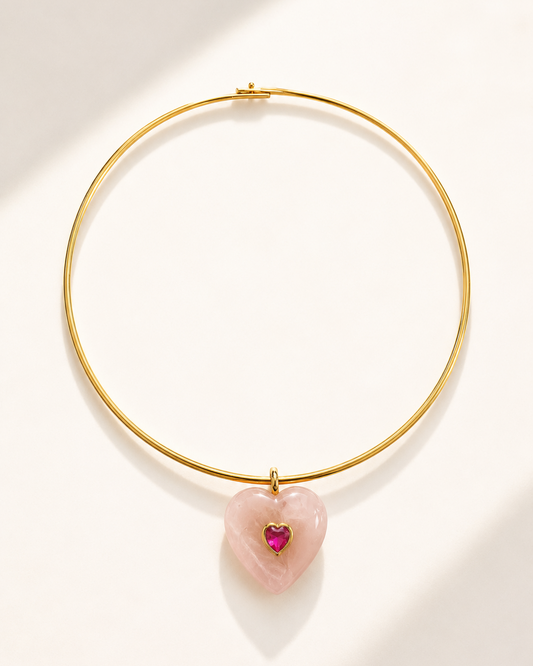 Choker corazón cuarzo rosa