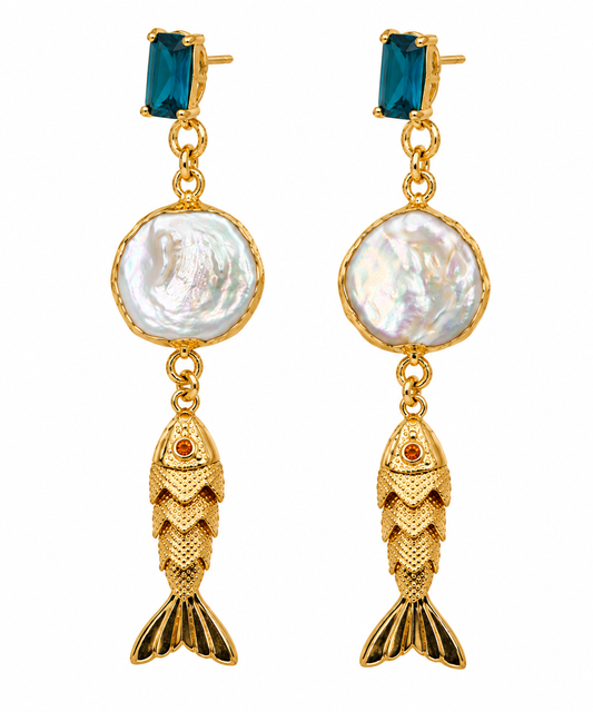 Marina Pearl Fish Earrings | 24K Gold Plated