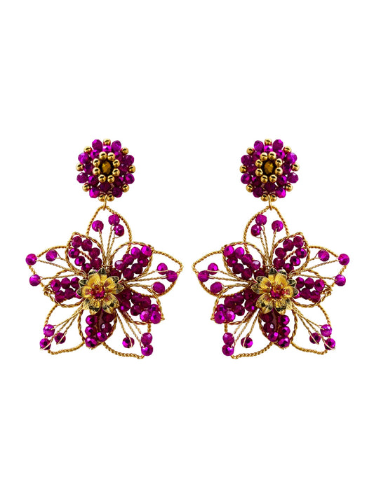 Aretes la isla de las flores Josefina fucsia cortos