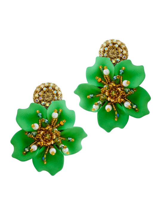 Aretes Amalia verde caña con perlitas