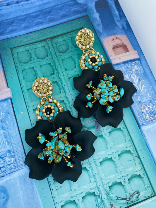 Aretes Amalia negro con turquesas