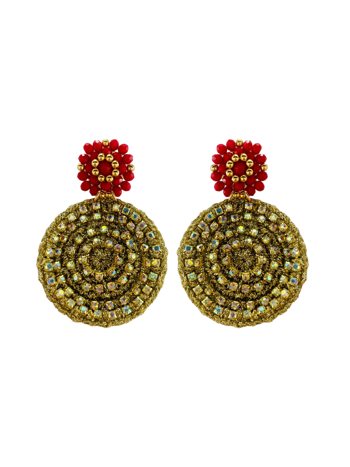 Aretes Khalida pequeños topo cristal rojo